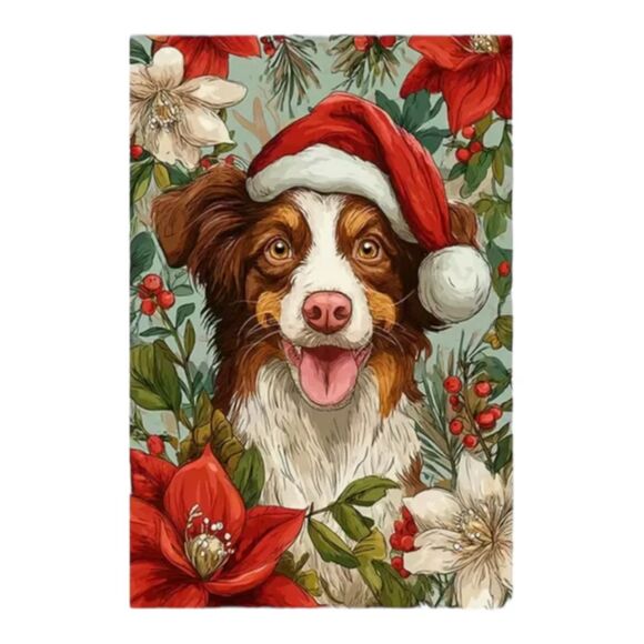 Christmas Brown Border Collie Garden Flag 12x18 – Santa Hat Dog Holiday Outdoor - Picture 2 of 3